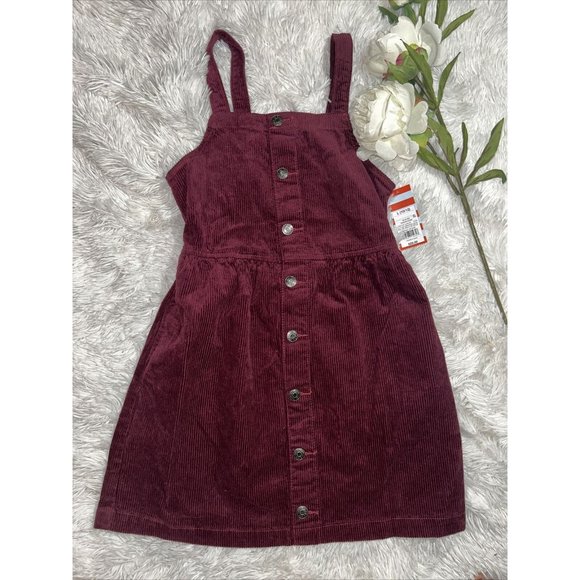 NWT Girls Cat & Jack School Corduroy Overall Dress Size L 10/12 Burgundy Purple - Picture 1 of 4